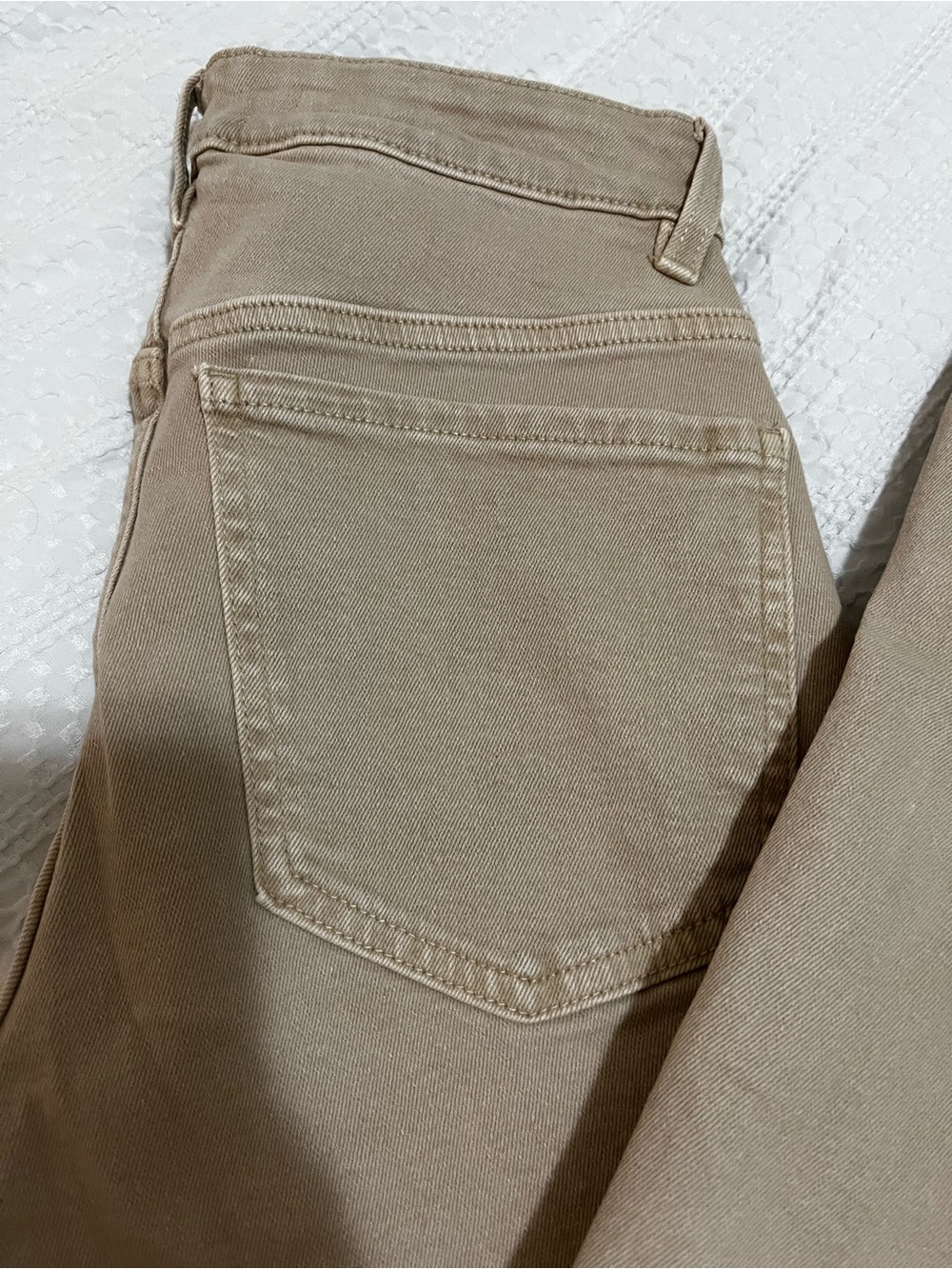 Mango Crop Flair Straight Jeans in Sand Sz 8 MNG Khaki Denim Raw Hem Stretch - Picture 6 of 11